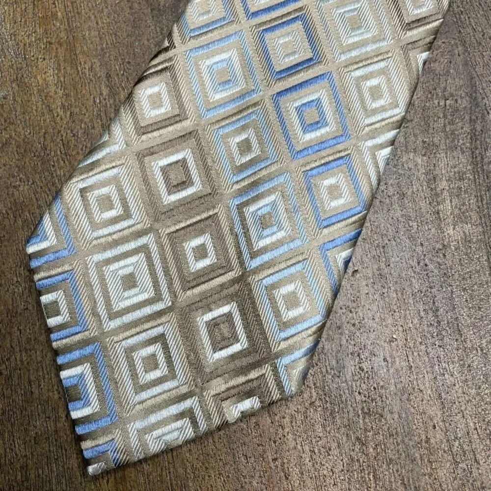 MICHAEL Michael Kors Mens 100% Silk Tie One‎ Size Tan Beige Blue Neutral Work